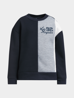 Exact Younger Boy's Navy & Grey Colourblock Sweat Top