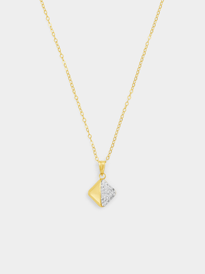 Yellow Gold & Sterling Silver Crystal Pavé Cushion Pendant
