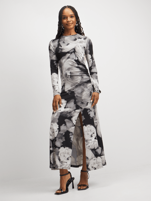 Exact Women's Black & Grey Foral Print Dress