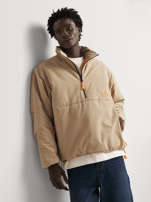 Markham Men's Contrast Colour Stone/Orange Anorak Jacket