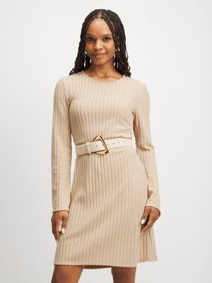 Exact Women's Natural Ribbed Short Dress