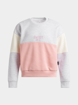 Exact Older Girl's Grey & Pink Colourblock Sweat Top