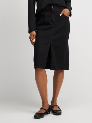 Jet Women's Black Front Slit Skirt