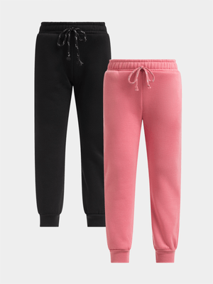 Jet Younger Girls Pink/Black 2 Pack Active Pants
