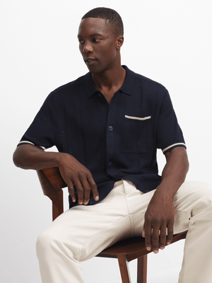 Exact Men's Navy Knit Tipped Shirt