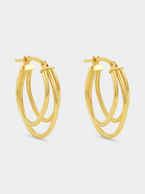Yellow Gold & Sterling Silver Triple Oval Hoop Earrings