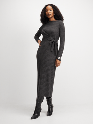Exact Women's Charcoal Ribbed Front Tie Dress
