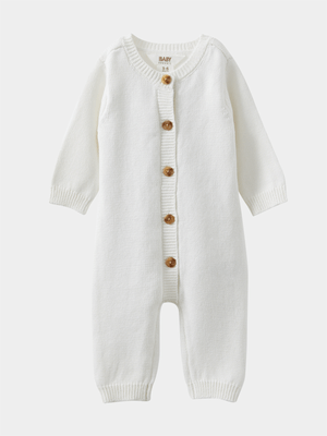 Cotton On Baby White Organic Knit Long Sleeve Romper