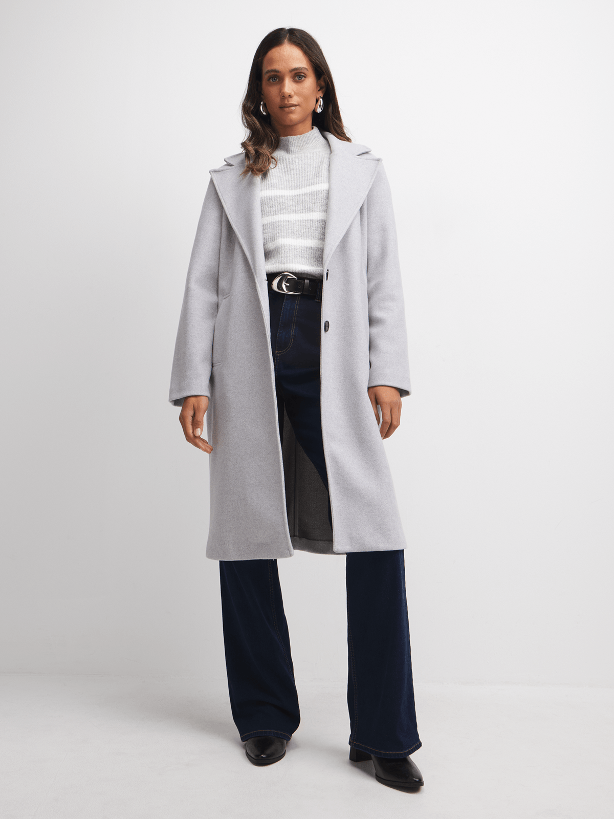 Exact Women's Grey Melange Melton Coat | Bash