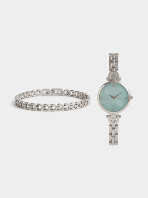 Exact Women's Silver Watch & Bracelet Set