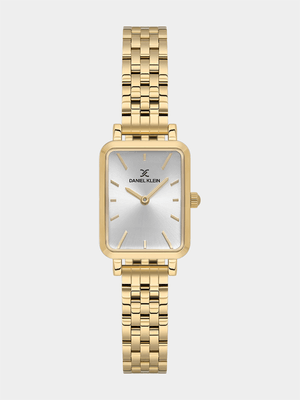Daniel Klein Gold Plated Silver Tone Dial Rectangle Bracelet Watch