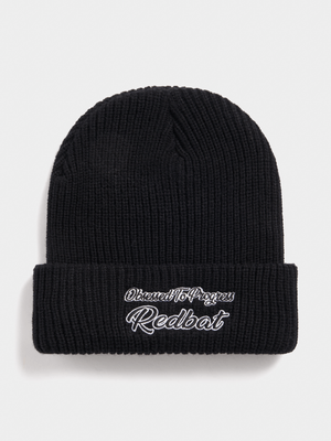 Redbat Unisex Oversized Embroidered Black Beanie