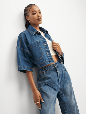 The FIX Women's Dark Wash Double Pocket Oversize Shirt