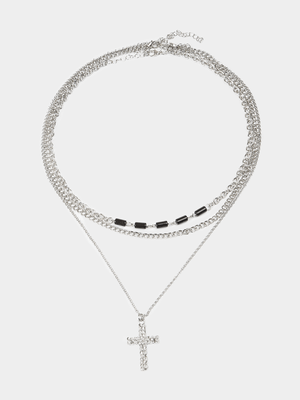 Markham Men's Beaded Vintage Silver Necklace Set