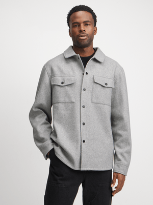 Exact Men's Grey Melange Melton Shacket