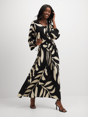 Jet Women's Black/Stone Leaf Maxi Dress