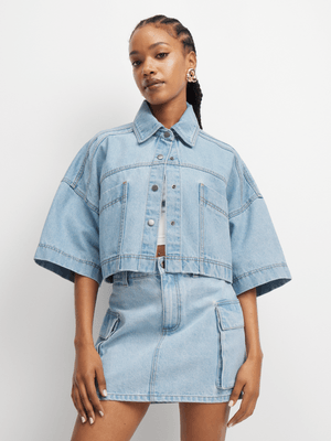 The FIX Women's Light Wash Oversized Denim Shirt