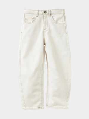 Cotton On Kids Girl White Unisex Barrel Leg Denim Jeans