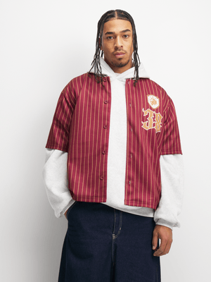 The FIX Men's Burgundy Co-Ord Baseball Shirt