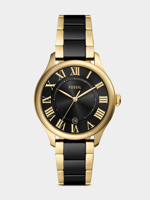 Fossil Gilmore Gold Plated Black Ceramic Bracelet Watch