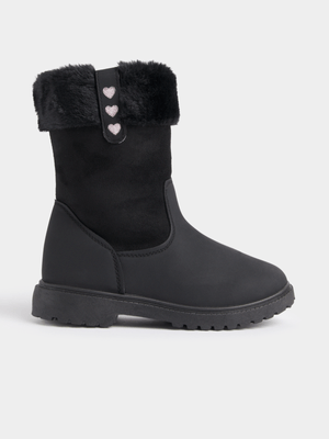 Jet Older Girls Black Faux Fur Boots