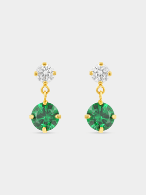 Yellow Gold & Sterling Silver Beaded Circle Drop Earrings