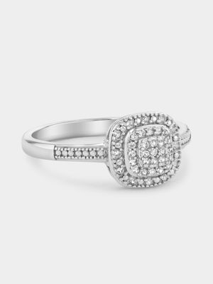 White Gold Diamond Cushion Halo Cluster Ring