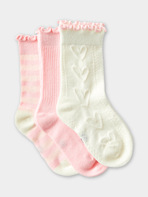 Cotton On Kids Pink 3Pk Crew Socks