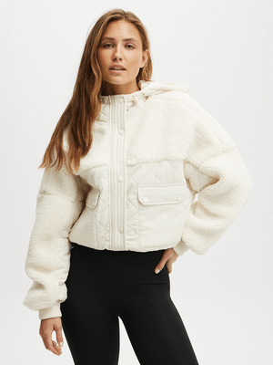 Women's Cotton On White Active Match Pocket Hooded Jacket
