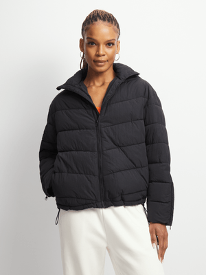 TS Womens Hooded Black Puffer Jacket
