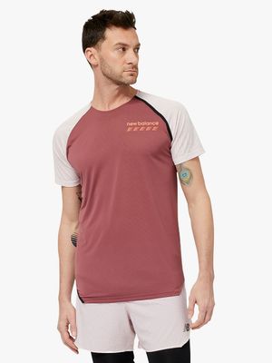 Men's New Balance Accelerate Pacer Short Sleeve Burgundy Top