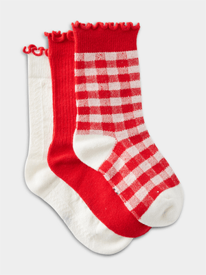 Cotton On Kids Red 3Pk Crew Socks