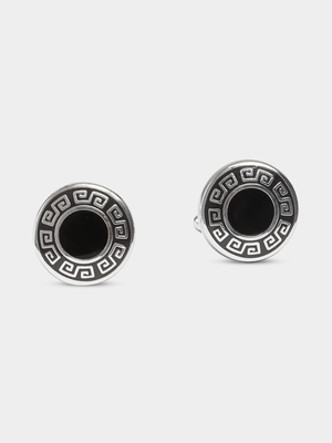 Markham Men's Round Emblem Silver Cufflink