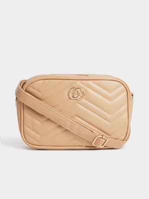 Jet Women's Ecru Quilted O Ring Cross Body Bag