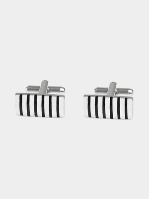 Markham Men's Silver Striped Cufflinks