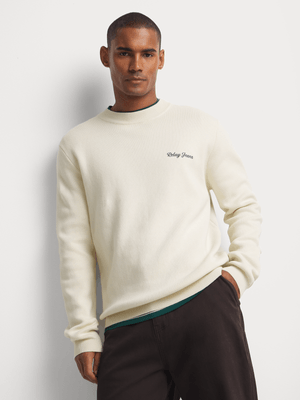 Relay Jeans Men's Varsity Crew Knitwear Ecru Sweater