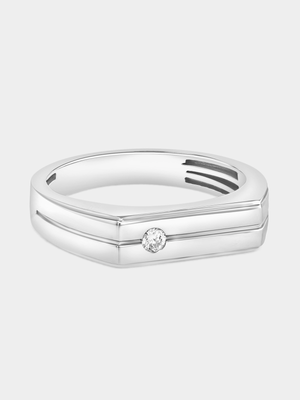 Sterling Silver Lab Grown Diamond Solitaire Centre Groove Ring