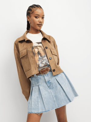 The FIX Women's Light Wash Pleated Denim Skirt