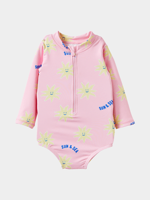 Cotton On Baby Pink Lucy Long Sleeve Ruffle Back Swimsuit