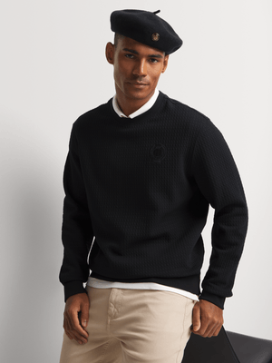 Fabiani Men's Black Honeycomb Cotton Knit Sweatshirt