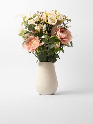 Faux Mixed Flowers In Ceramic Pot Pink