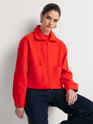 Cropped Zip Melton Shacket