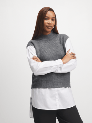 Jet Women's Light Grey Melange Twofer Shirt