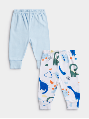Jet Infant Boys Light Blue/White Roarly Cute Dino 2 Pack Leggings