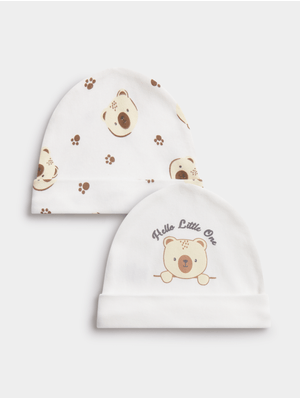 Jet Baby White Bear Face 2 Pack Beanies