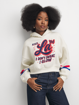 The FIX Women's White Cropped Graphic Hoodie
