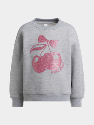 Exact Younger Girl's Grey Glitter Graphic Sweat Top