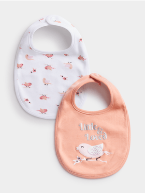 Jet Infant Girls Dusty Pink/White Little & Loved Birds 2 Pack Bibs