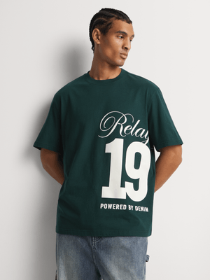 Men's Relay Jeans Regular Multi Panel Bold Number Green Graphic T-Shirt
