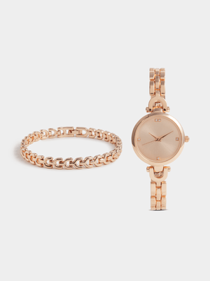 Exact Women's Rose Gold Watch & Bracelet Set